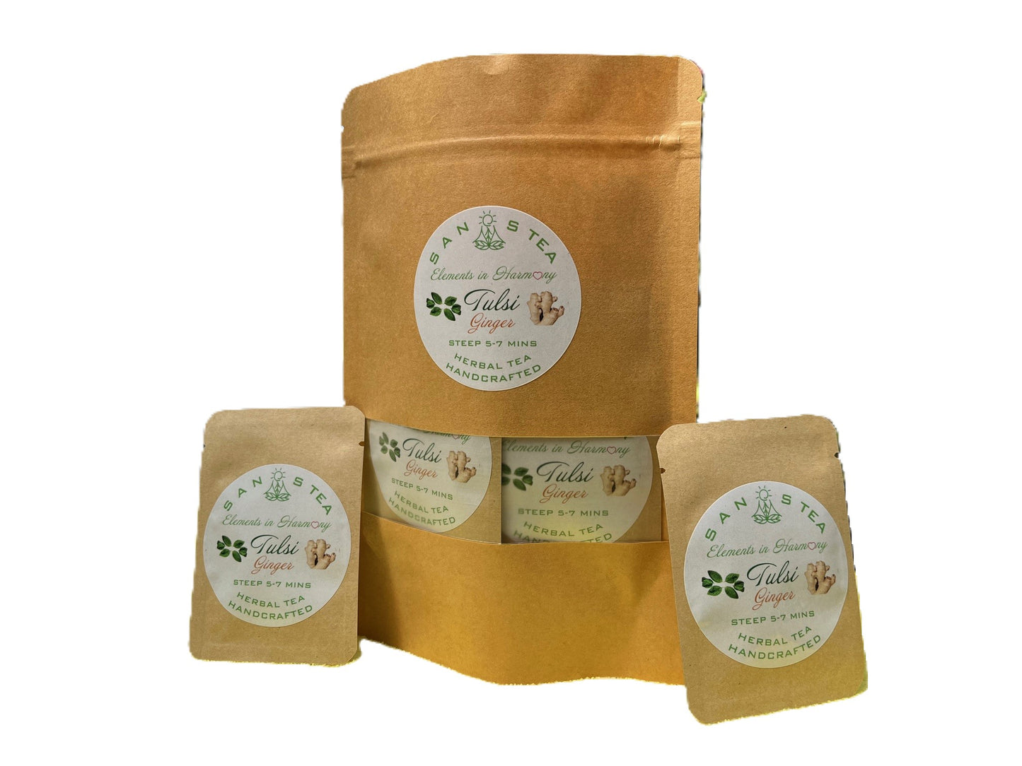 SanosTea Premium Organic Tulsi Ginger Herbal Tea